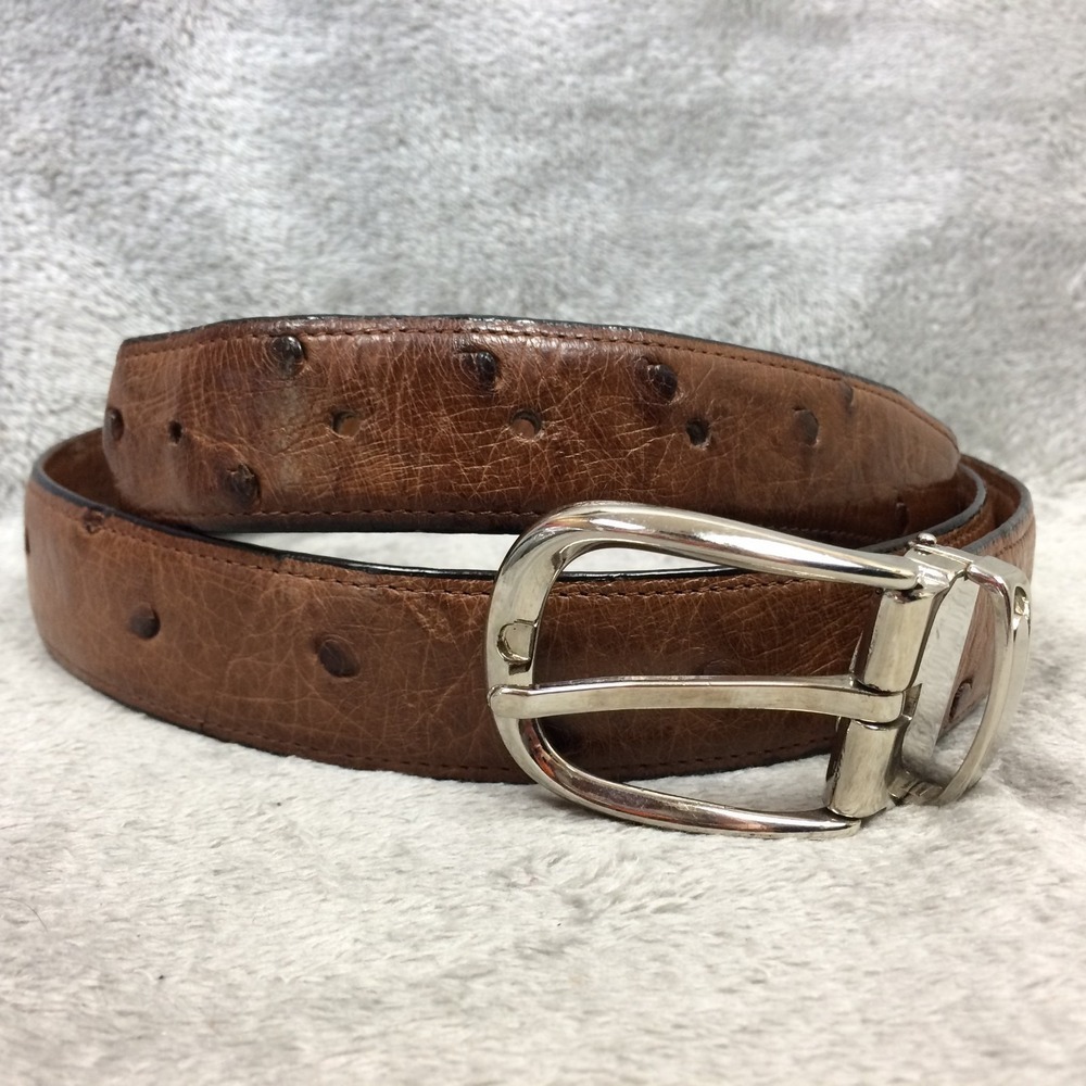 Ostrich Leather Belt Brown Made in Italy Exotic Skin Unisex 34